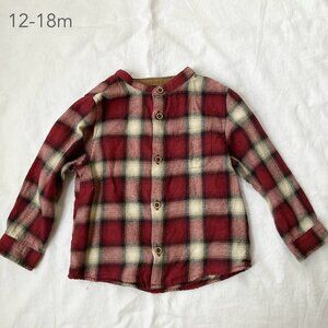 🪴5/$30 Zara 12-18 Months Baby Toddler Red Plaid Shirt Holiday Christmas Winter